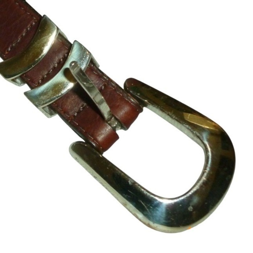 Orvis Mens Brown Leather Western Belt Silver Tone Buckle Size 42 USA‎ Made